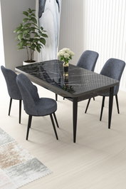 Hanah Home Juego de Comedor de 5 Piezas Negro Mármol y Humo